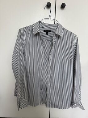Banana Republic Women’s Navy and White Vertical Stripe Dress Shirt